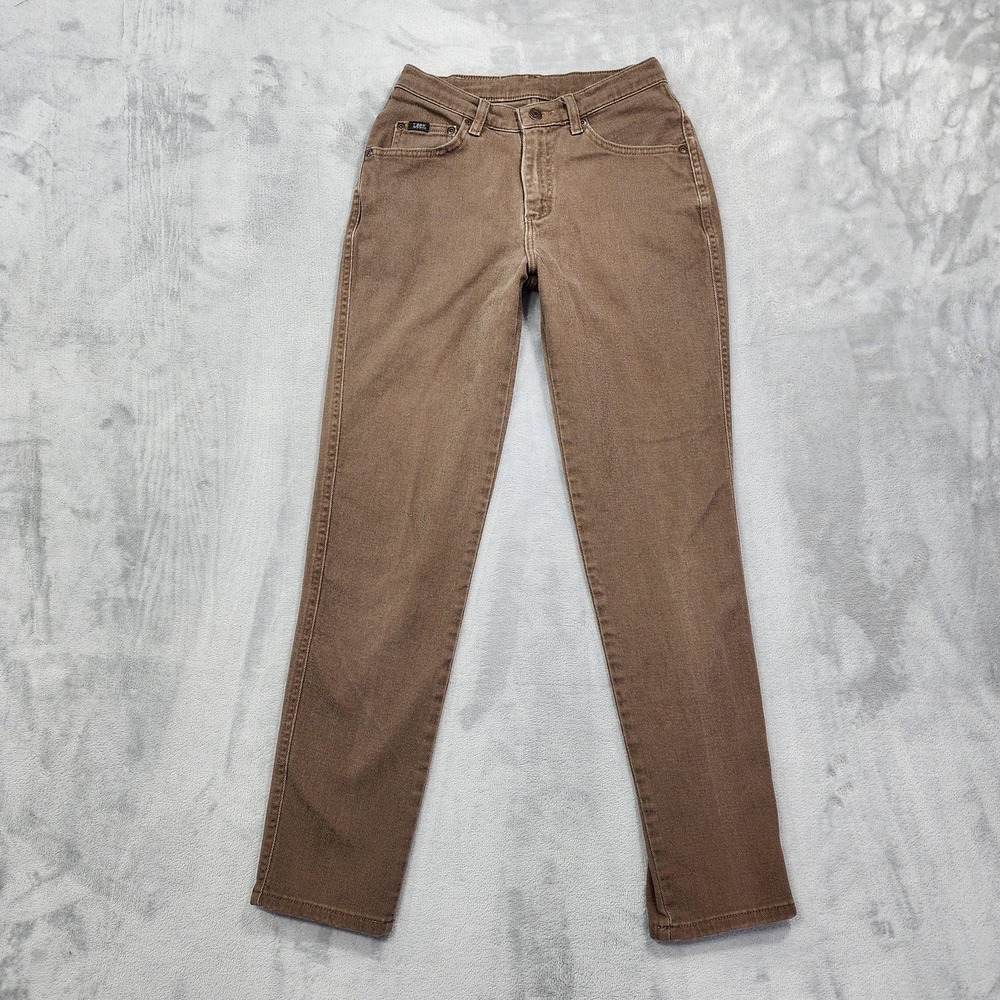 Vintage Lee Original Jeans Womens 4 Brown Mid Rise Slim Straight Tapered Denim
